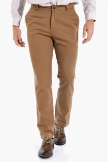pants - بنطلون بيج للرجال 100٪ قطن ملائم بجيوب جانبية من الكتان 100352613 - Turkey