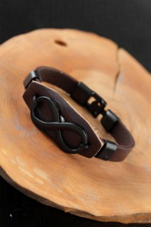 Bracelet - Black Infinity Metal Accessory Brown Leather Men's Bracelet 100318827 - Turkey