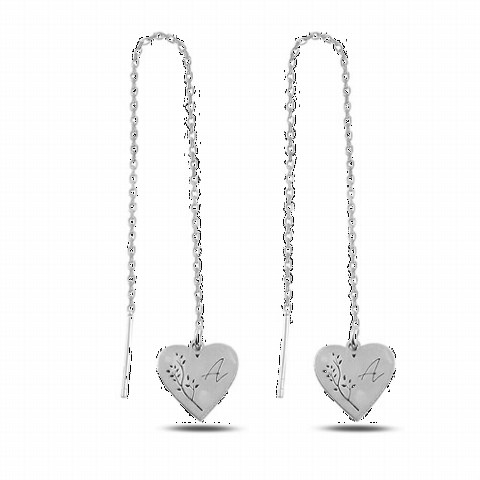 Jewelry & Watches - Personalized Heart Hanging Women's Sterling Silver Earrings Silver 100346688 - Turkey