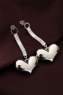 Earrings - Steel Silver Color Baguette Stone Heart Earrings 100319648 - Turkey