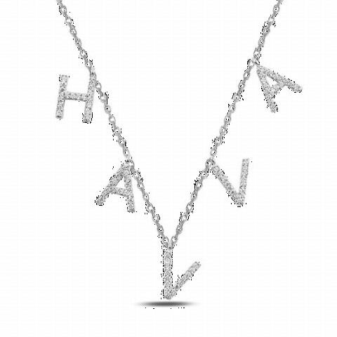 Necklace - Personalized Rhodium Plated Silver Necklace With Zircon Stone 100347125 - Turkey