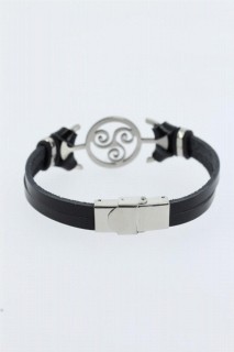 Silver Color Metal Accessory Black Color Leather Men's Bracelet 100318632