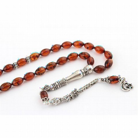 Drop Amber Silver Imame And Tasseled Rosary 100352182