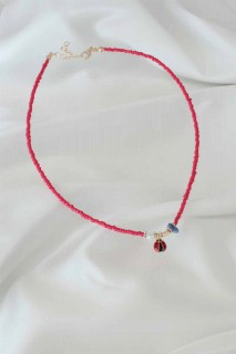 Necklaces - Pink Color Bead Ladybug Figure Women Necklace 100327577 - Turkey