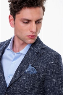Men's Marine Toronto Wool Slim Fit Slim Fit Bag Pocket Patterned 6 Drop Jacket 100350577