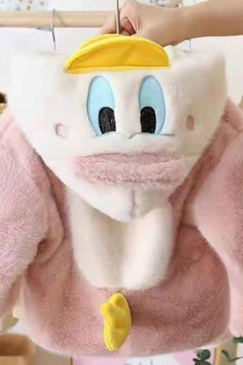 Baby Girl Duck Hooded Pink Plush Jacket 100327061