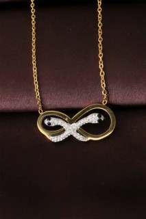 Necklaces - Infinity Figure Snake Detailed Gold Color Steel Women's Necklace 100327501 - Turkey
