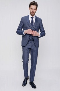 Men's Navy Blue Milano Patterned Vest Slim Fit Slim Fit 6 Drop Suit 100350695