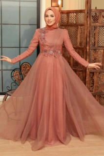 Evening & Party Dresses - Sunuff Colored Hijab Evening Dress 100341577 - Turkey