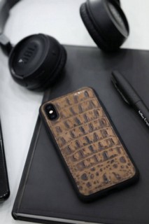 iPhone Case - Braune iPhone X / XS Handyhülle aus Leder mit Krokoprägung 100346005 - Turkey