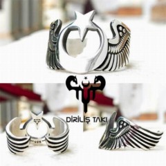 Moon Star Wing Saw Cut Silver Ring 100347055