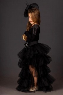 Girls' One Shoulder and Shoulder Beaded Tail Black Dress 100328108