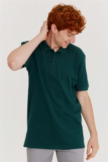Men's Khaki Basic Polo Neck Pocketless Battal Wide Cut Dobby T-Shirt 100350605