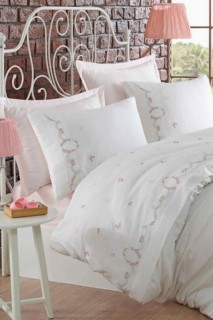 Lace Bade Embroidered Cotton Satin Duvet Cover Set Cream 100331376