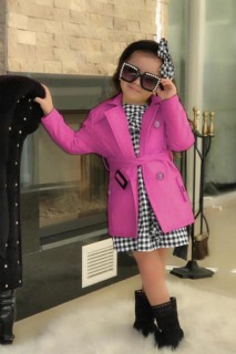 Coat, Trench Coat - معطف واق من المطر باللون الوردي للفتيات مفصل بالأزرار الأمامية 100351625 - Turkey