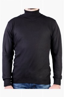 Knitwear - سترة تريكو بياقة مدورة بقصة ديناميكية سوداء للرجال 100345091 - Turkey