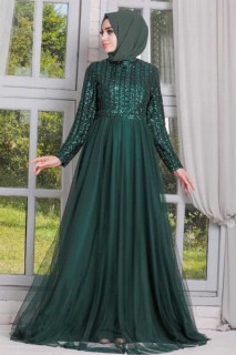 Evening & Party Dresses - Green Hijab Evening Dress 100334573 - Turkey