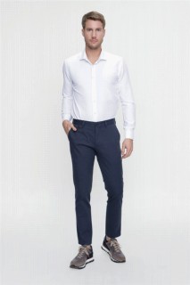 Men's Blue Pitikare Cotton Slim Fit Side Pocket Linen Trousers 100351342
