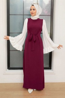 Clothes - Plum Color Hijab Dress 100340800 - Turkey