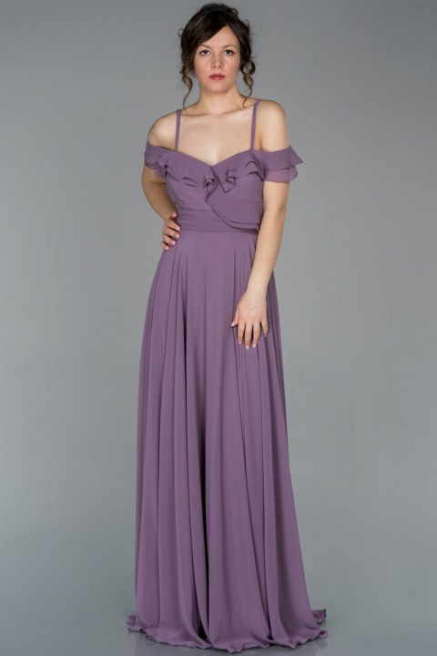 Woman Clothing - Abendkleid Chiffon-Abendkleid mit langem Kragen und Rüschenträgern 100296647 - Turkey