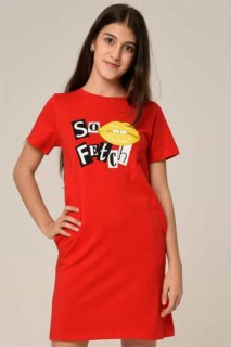 Girl SO FETCH and Lip Printed Short Sleeve Red Dress 100328566