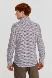 Men's White Cotton Slim Fit Slim Fit Jacquard Patterned Italian Collar Long Sleeve Shirt 100350607