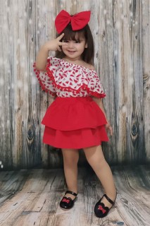 Girl Clothing - بدلة بناتي صيفية بتنورة بطيخ أحمر 100328343 - Turkey