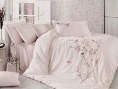 Butterfly 3d Embroidered Cotton Satin Duvet Cover Set Powder Powder 100344840