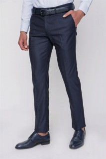 pants - بنطلون تلبيس رشيق من قماش الجاكار باللون الأزرق الداكن للرجال 100351302 - Turkey
