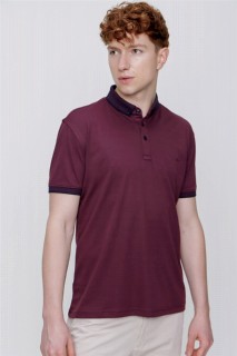 T-Shirt - Men's Plum Mercerized Buttoned Collar Dynamic Fit Comfortable Cut T-Shirt 100351406 - Turkey