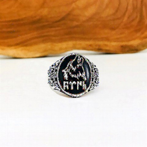 Animal Rings - Göktürk Turkish Written Bozkurt Motif Sterling Silver Ring 100349223 - Turkey