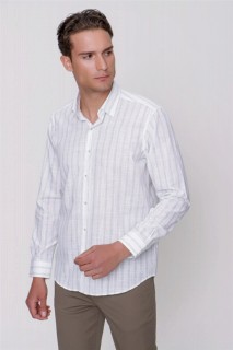 Top Wear - Men's Water Green Linen Long Sleeve Regular Fit Comfy Cut Shirt 100351398 - Turkey