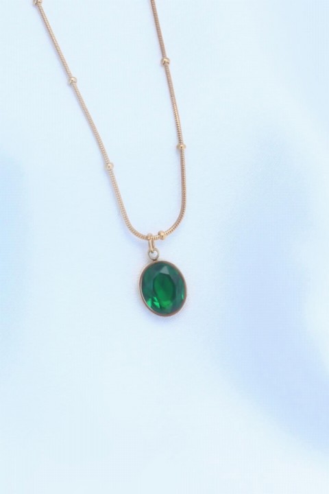 Jewelry & Watches - Gold Color Green Zircon Stone Figure Steel Women Necklace 100327837 - Turkey