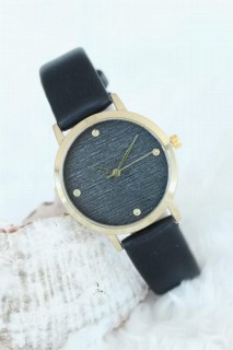 Black Leather Band Gold Case Women's Watch 100318863
