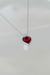 Necklaces - Red Color Zircon Stone Heart Figure Women Necklace 100327572 - Turkey