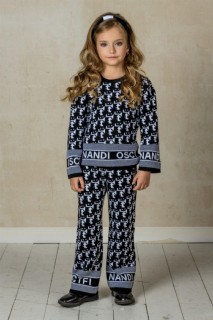 Kids - Girls' Geometric Patterned Knitwear Black Bottom Top Set 100326952 - Turkey