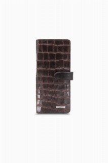 Handbags - Guard Large Croco Brown Leather Phone Wallet with Card and Money Slot 100345670 - Turkey