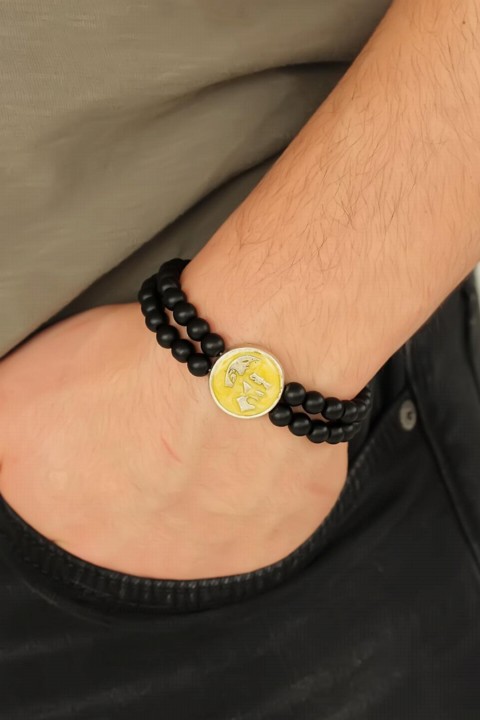 Bracelet - لون أصفر معدن أتاتورك تصميم بورتريه أسود اللون ماتي أونيكس سوار رجالي من الحجر الطبيعي 100318447 - Turkey