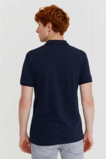 Men's Navy Blue Basic Polo Neck Pocketless Dobby Regular Fit T-Shirt 100351224