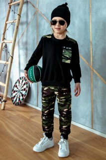 Kids - Boy Star Pocket Camouflage Schwarzer Trainingsanzug 100328632 - Turkey