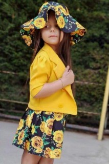 Outwear - Veste blazer jaune fille, chapeau, tailleur jupe à motifs roses 100327050 - Turkey