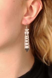 Steel Silver Color Pearl and Zircon Stone Dangle Earrings 100319641