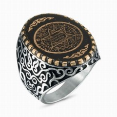 Men Shoes-Bags & Other - Hz. Seal of Solomon Embroidered Silver Men's Ring Black 100348152 - Turkey