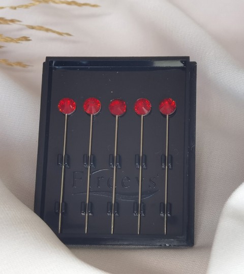 Crystal hijab pins Set of 5 Rhinestone Luxury Scarf Needles 5pcs pins - Red 100298896