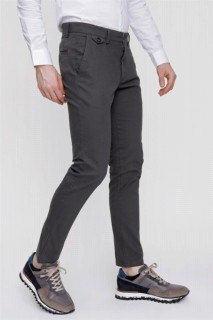 Men's Dark Gray Cotton Slim Fit Side Pocket Linen Trousers 100351260