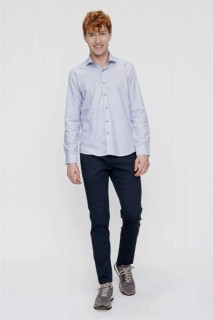 Men - قميص بأكمام طويلة وياقة صلبة مطبوعة بقصة ضيقة باللون الأزرق الداكن للرجال 100351353 - Turkey