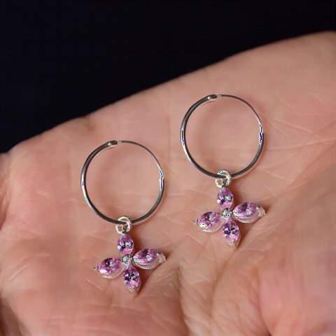 Jewelry & Watches - Pink Zircon Stone Flower Dangle Earrings 100350008 - Turkey