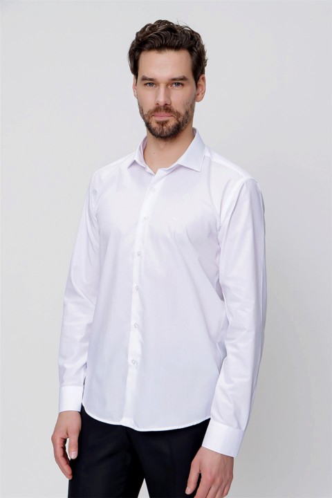 Men's White Basic Plain No Pocket Slim Fit Slim Fit Shirt 100350749