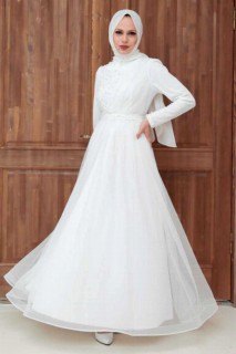 Wedding & Evening - White Hijab Evening Dress 100339821 - Turkey