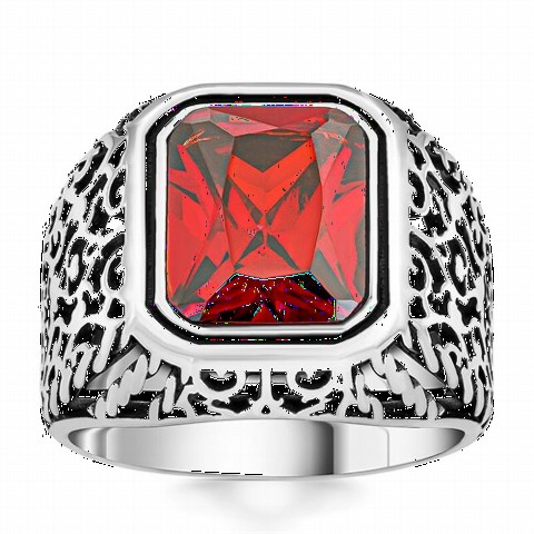 Motif Embroidered Zircon Silver Ring 100350239